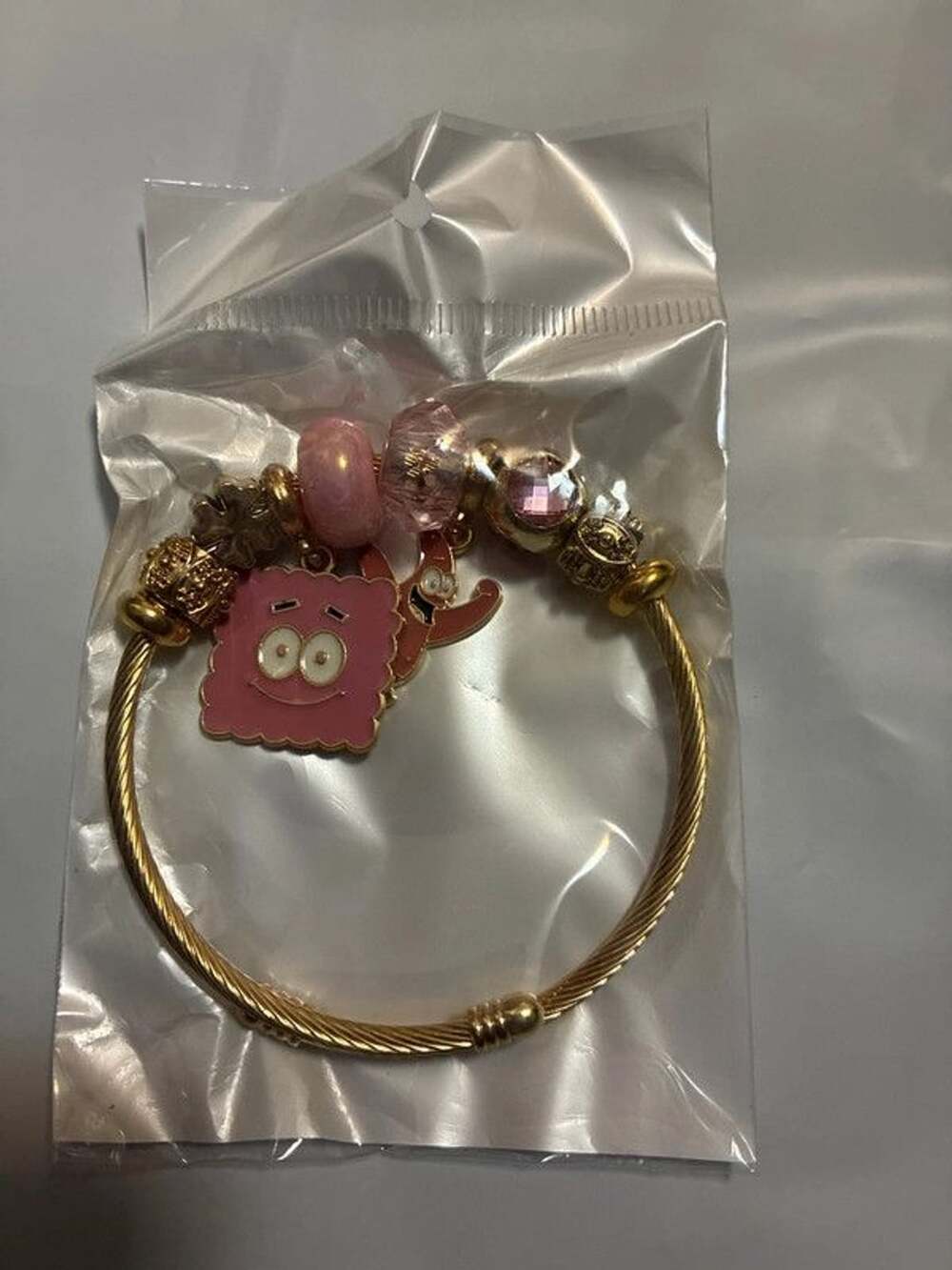 New in package SpongeBob Patrick fashion bracelet charm beaded gold tone